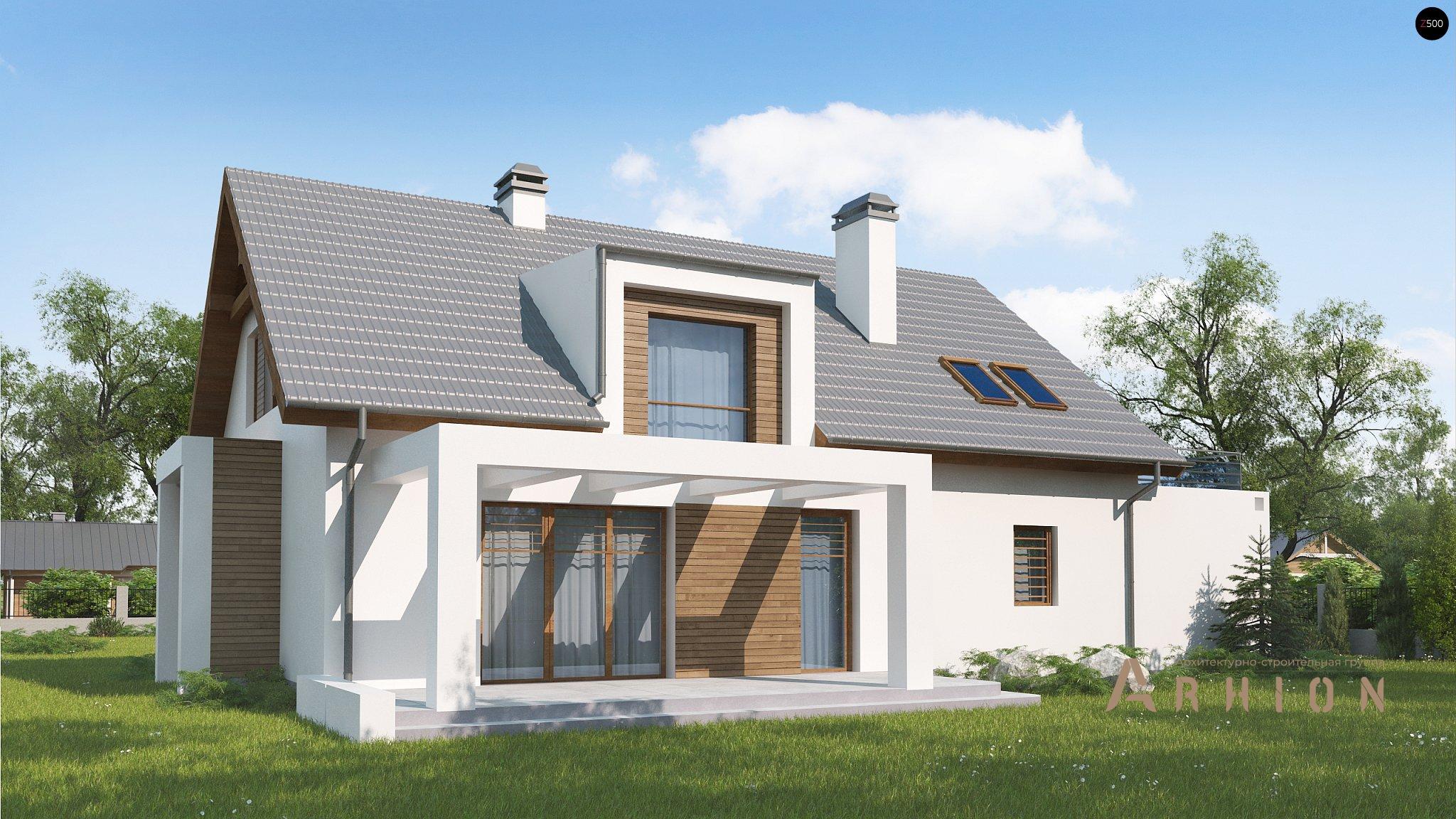 2. Проект одноэтажного дома в финском стиле с двускатной кровлей, Z236 GL2, площадью - 237 кв c мансардой, терассой, балконом, гаражом, эркером